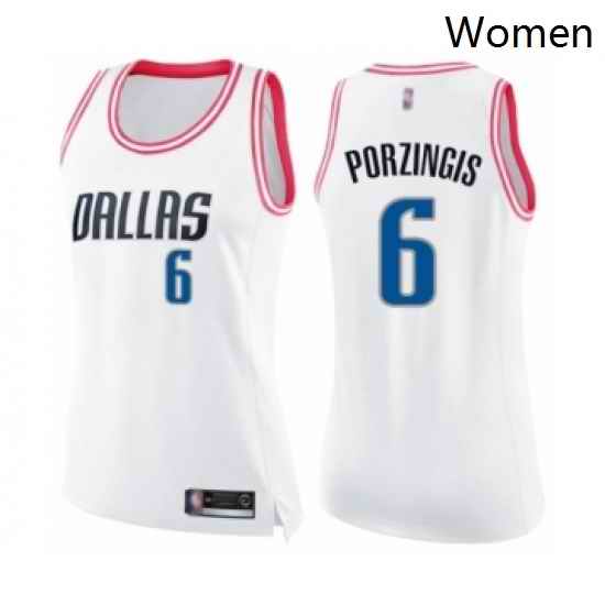 Womens Dallas Mavericks 6 Kristaps Porzingis Swingman White Pink Fashion Basketball Jerse